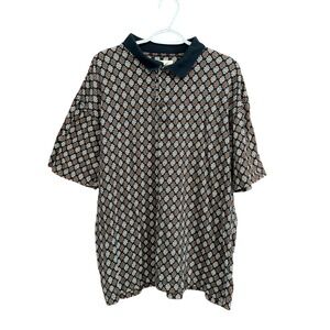Links Edition‎ Mens Polo Shirt XL Geometric Print Short Sleeve Golf Black Brown